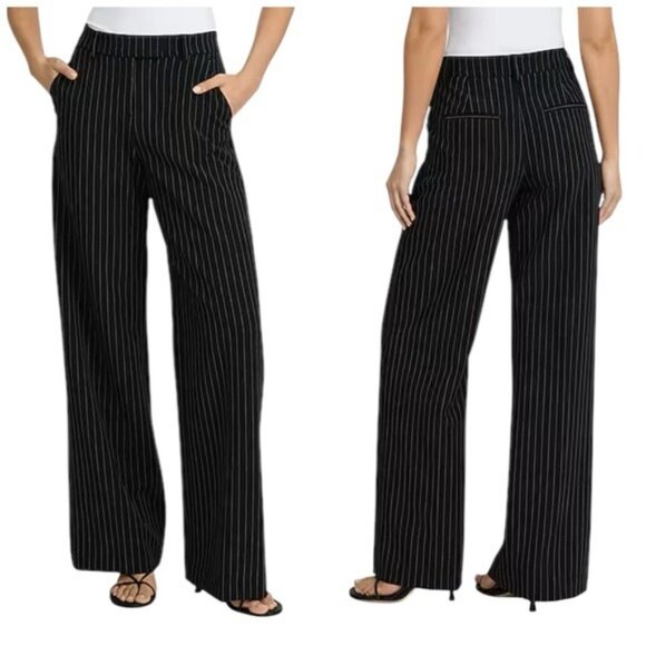 Express Pants - Express Editor Mid Rise Pinstripe Trouser Pant Black & White Size 6 Long